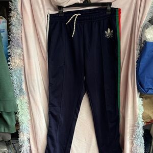 Gucci Navy Track Pants with Red & Green Side Stripes